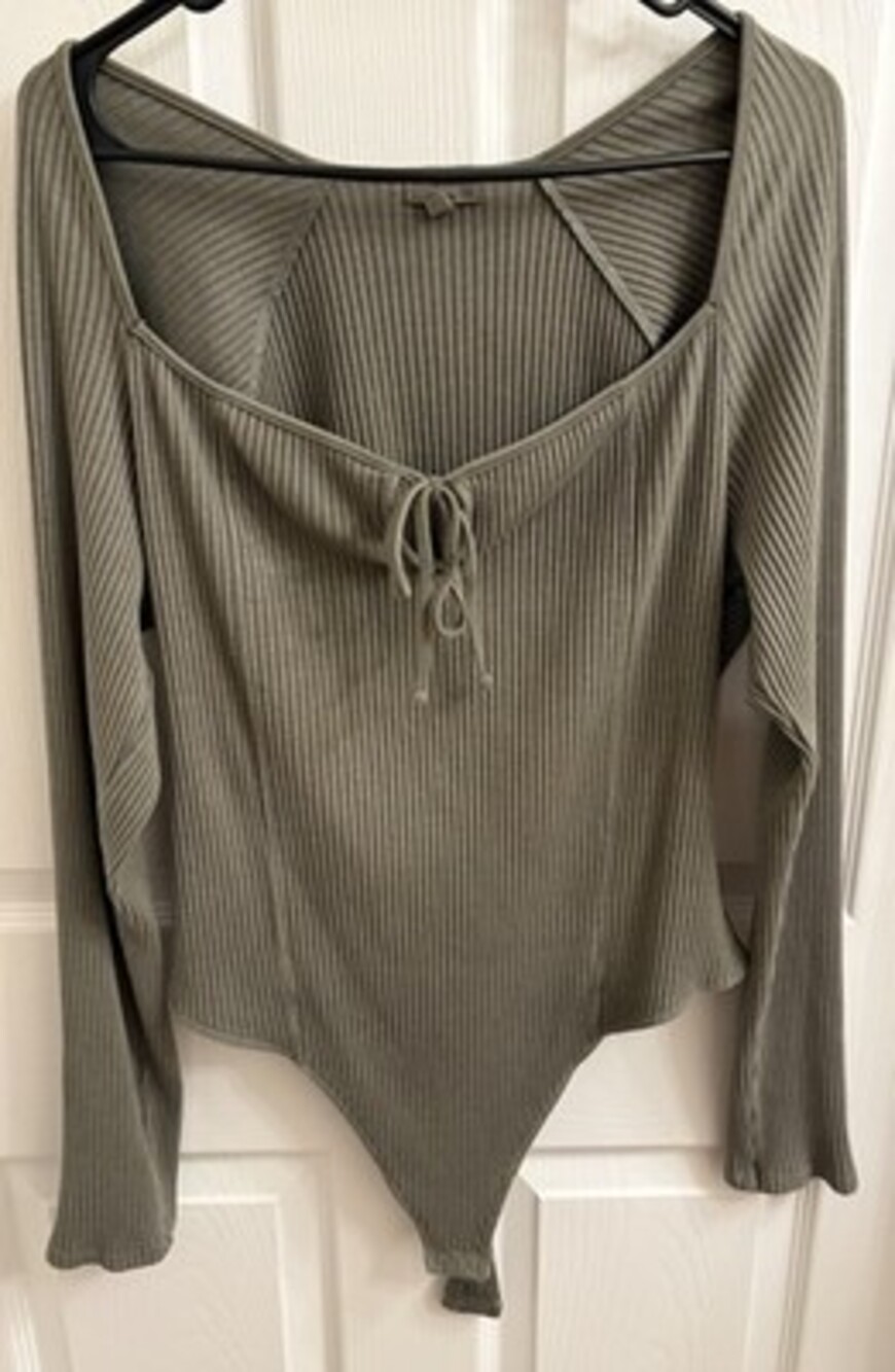 Aerie Olive Long Sleeve Bodysuit One Piece Tie Front Solid XXL